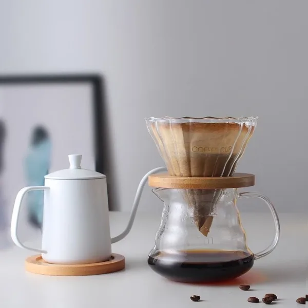 ดริปเปอร์แก้ว ฐานไม้ กรวยกรองกาแฟ