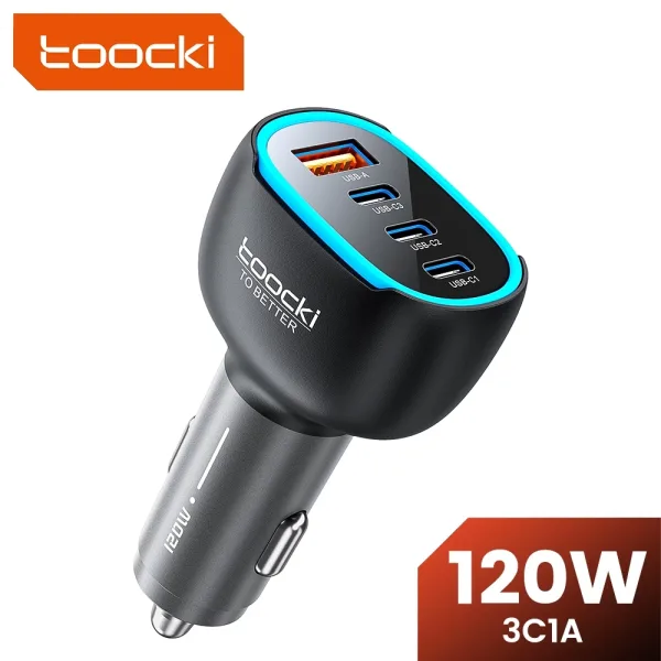 Toocki ที่ชาร์จในรถ 120W 4-in-1 (USB-C) ชาร์จเร็ว